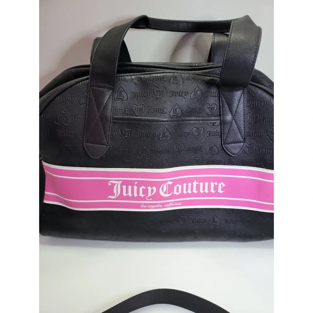 Juicy Couture Black/Pink Embossed Logo Satchel‎ Bag Gold Hardware Zipper Closure